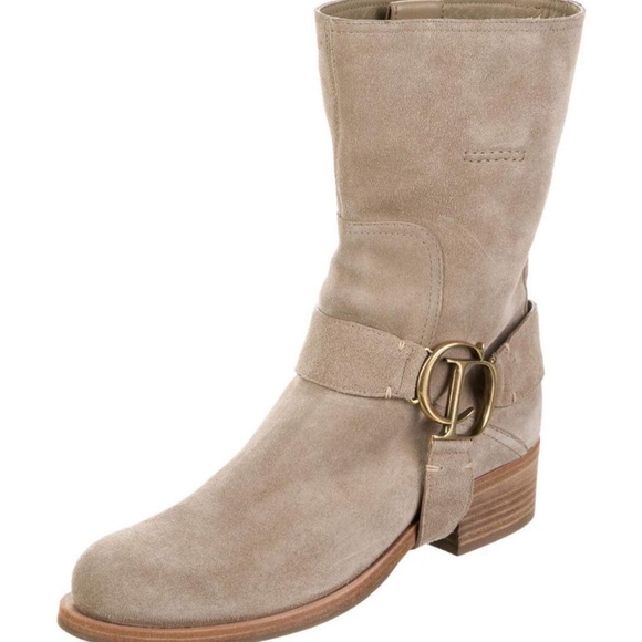 🌙 CHRISTIAN DIOR TAUPE SUEDE MOTO BOOTS 🌙 - Picture 4 of 6